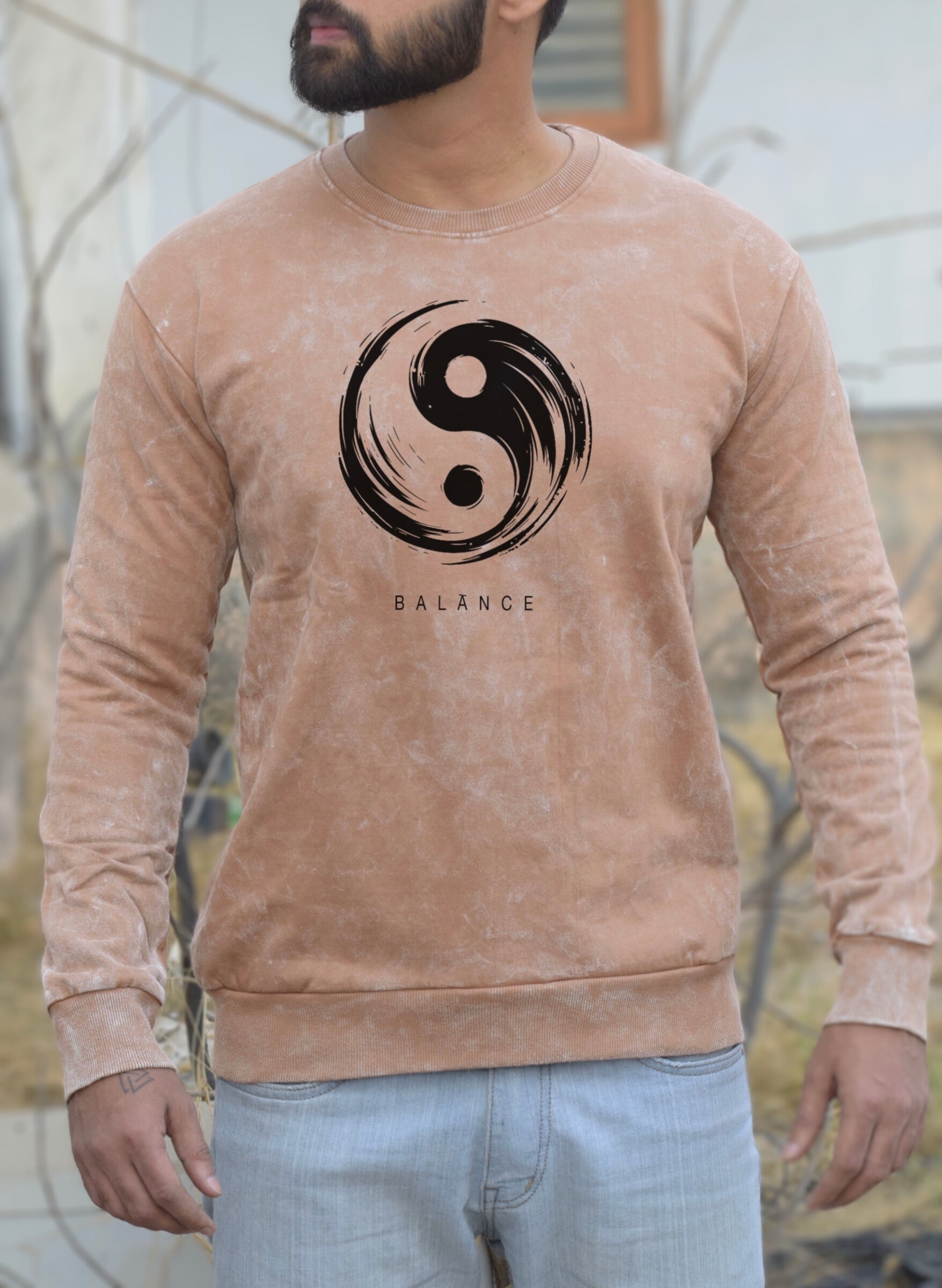 Balance Beige Optical Pattern Sweatshirt