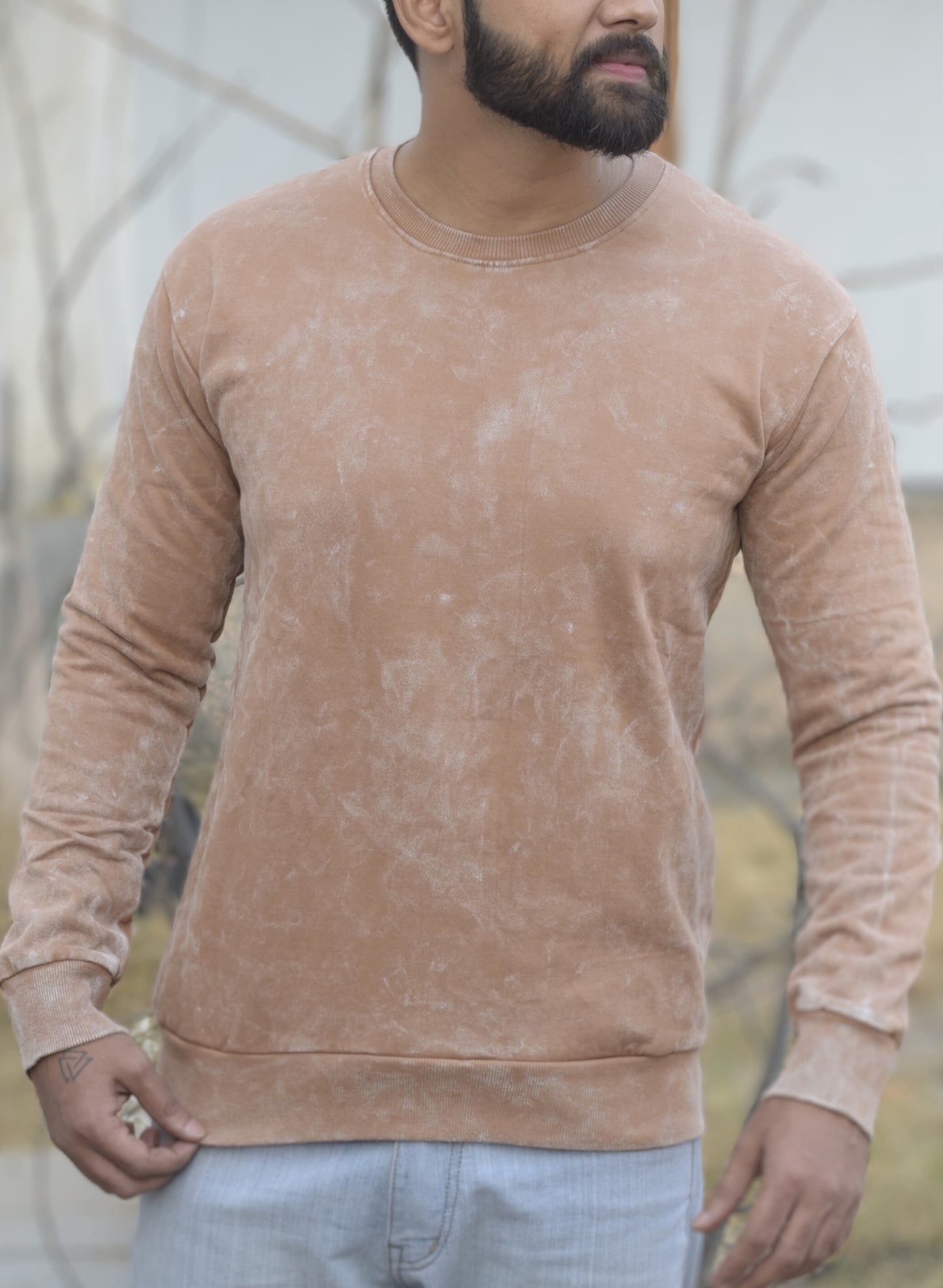 Beige Optical Pattern Sweatshirt