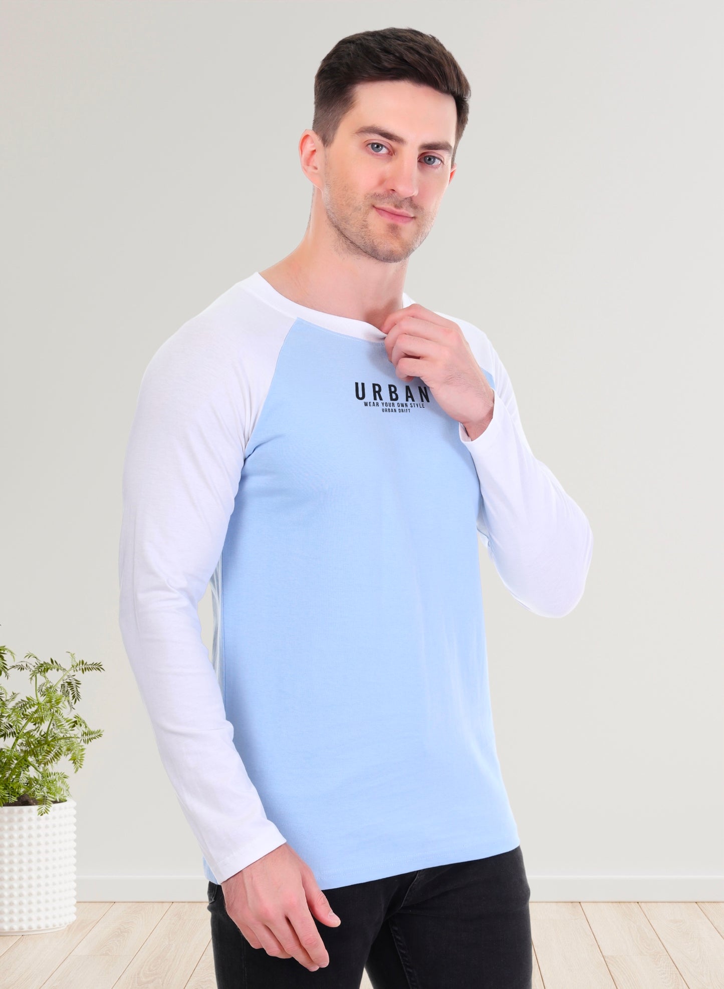 White-Sky Blue Full Sleeve T-Shirt