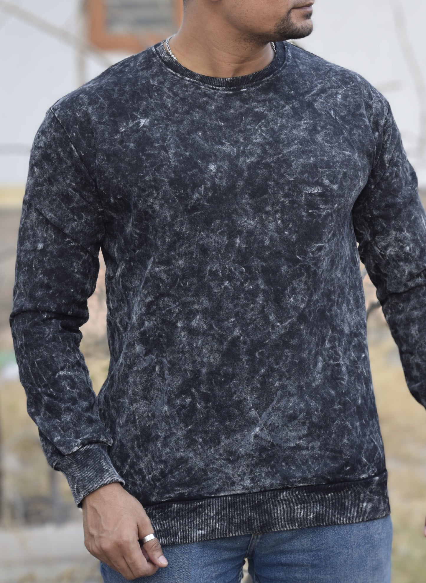 Black Optical Pattern Sweatshirt