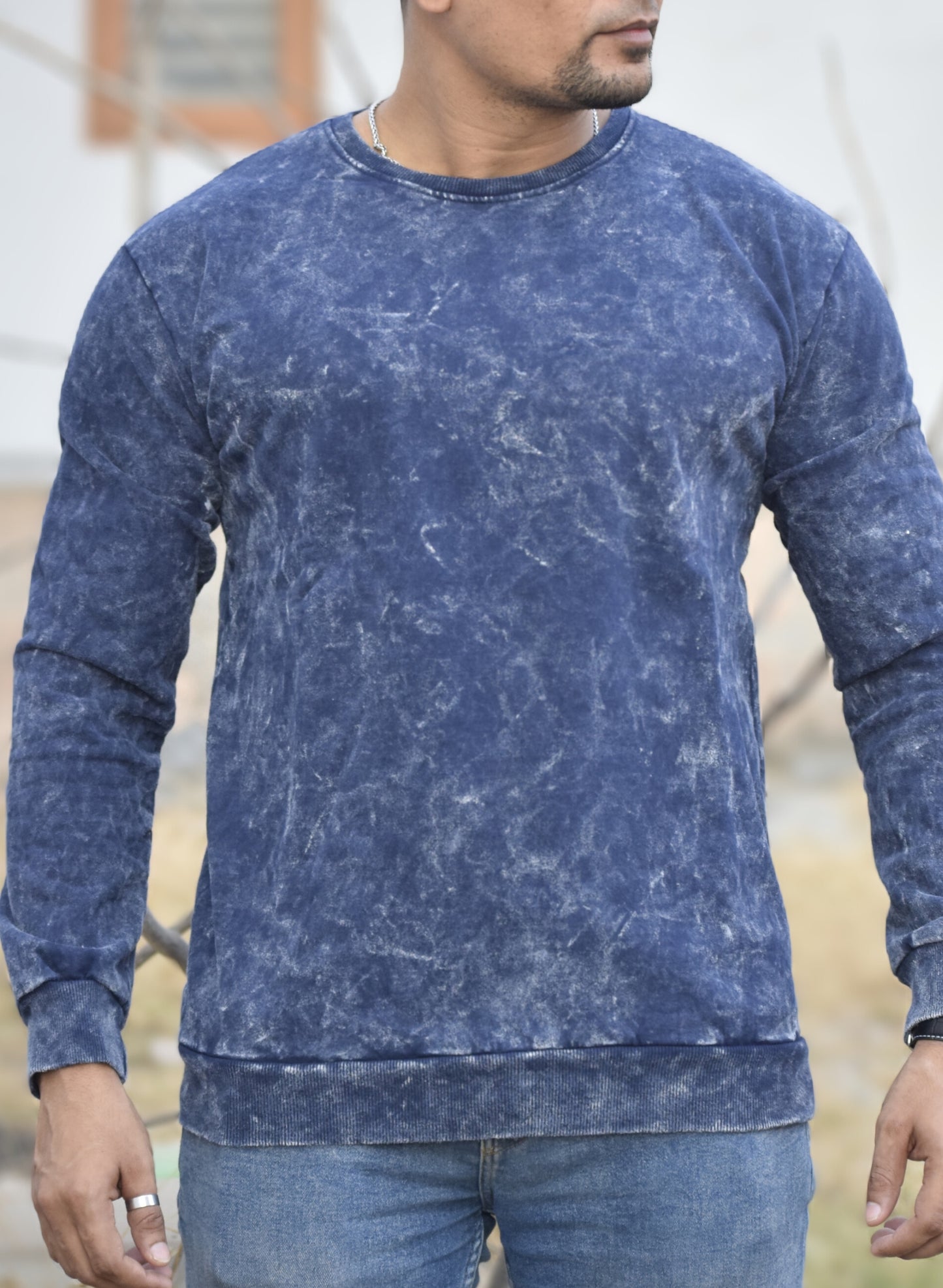 Navy Blue Optical Pattern Sweatshirt
