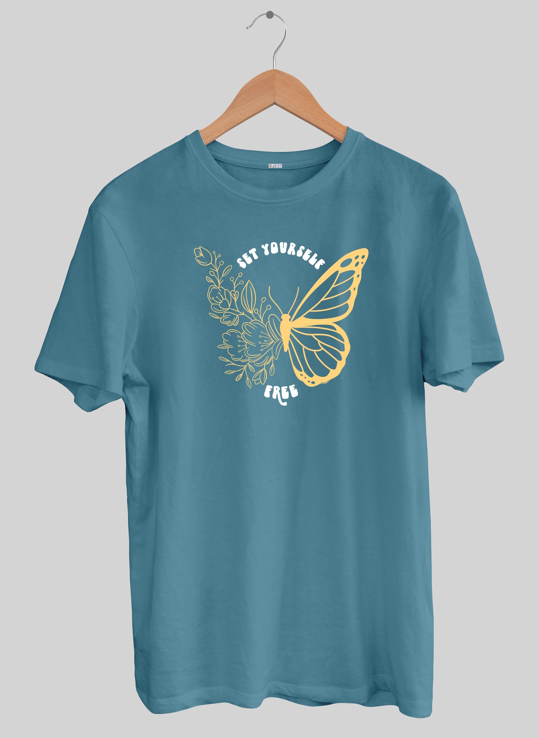 Set Yourself Free Aqua Blue Half Sleeve T Shirt