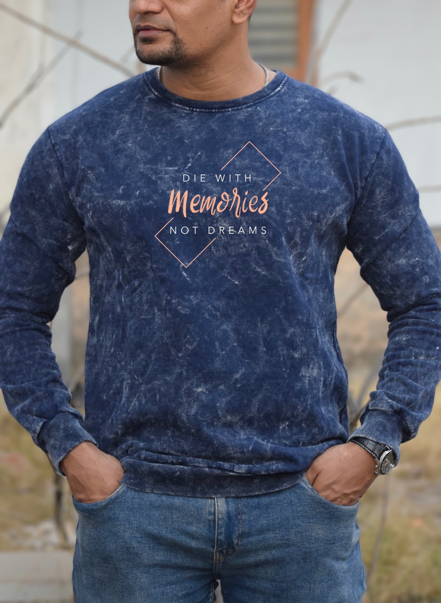 Die with Memories Navy Blue Optical Pattern Sweatshirt