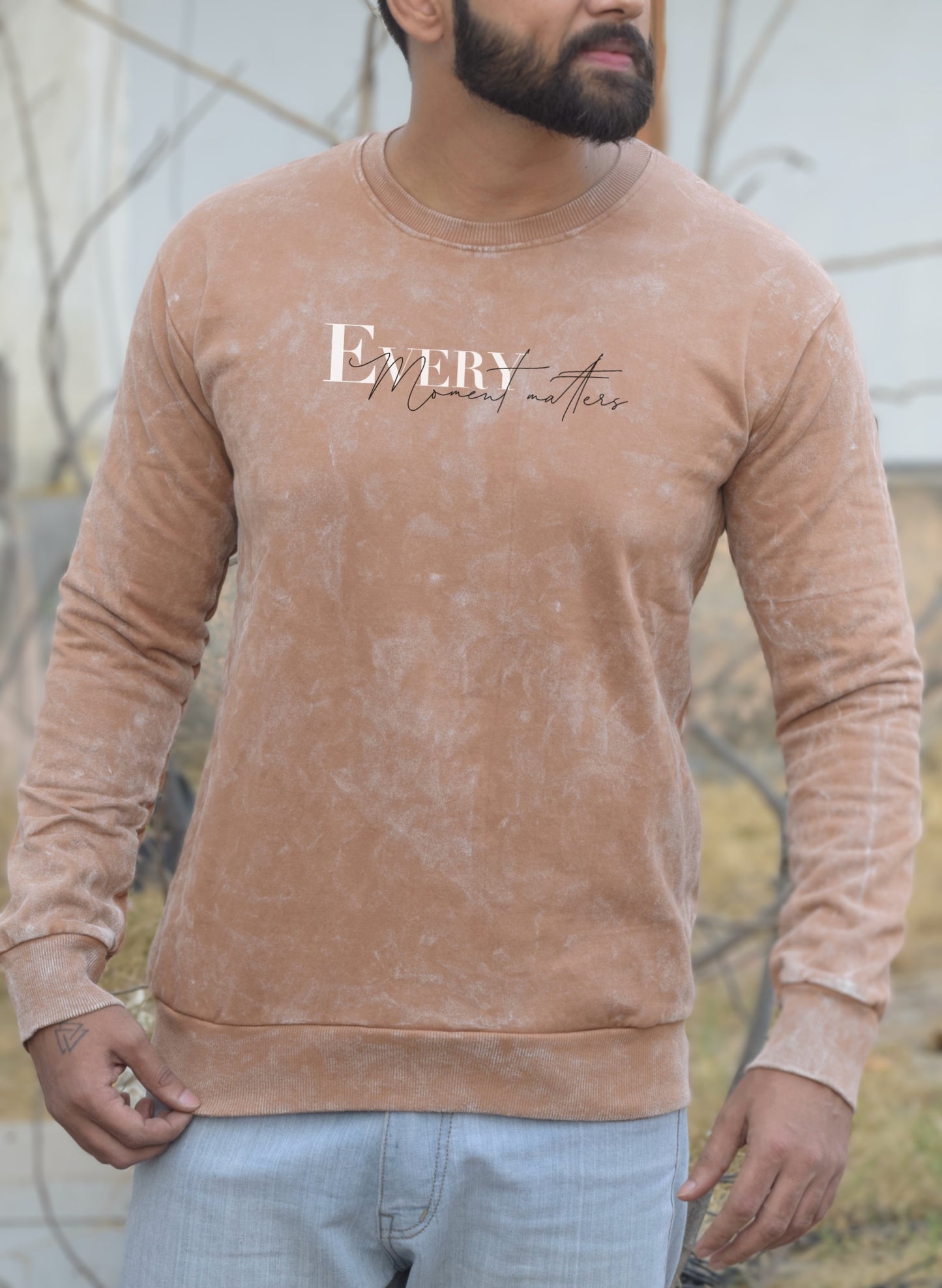 Moment Matters Beige Optical Pattern Sweatshirt
