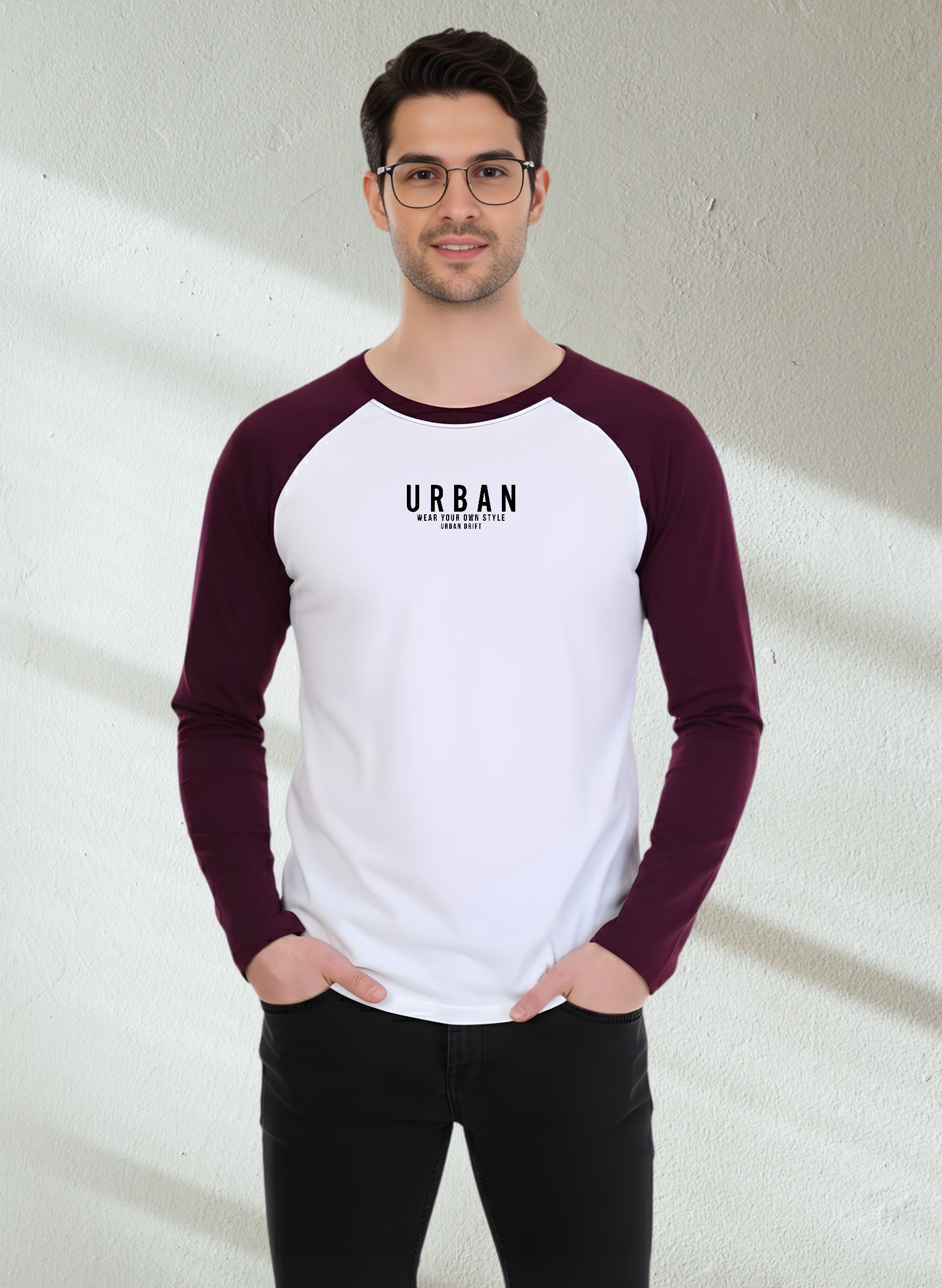 Wine-White Full Sleeve T-Shirt