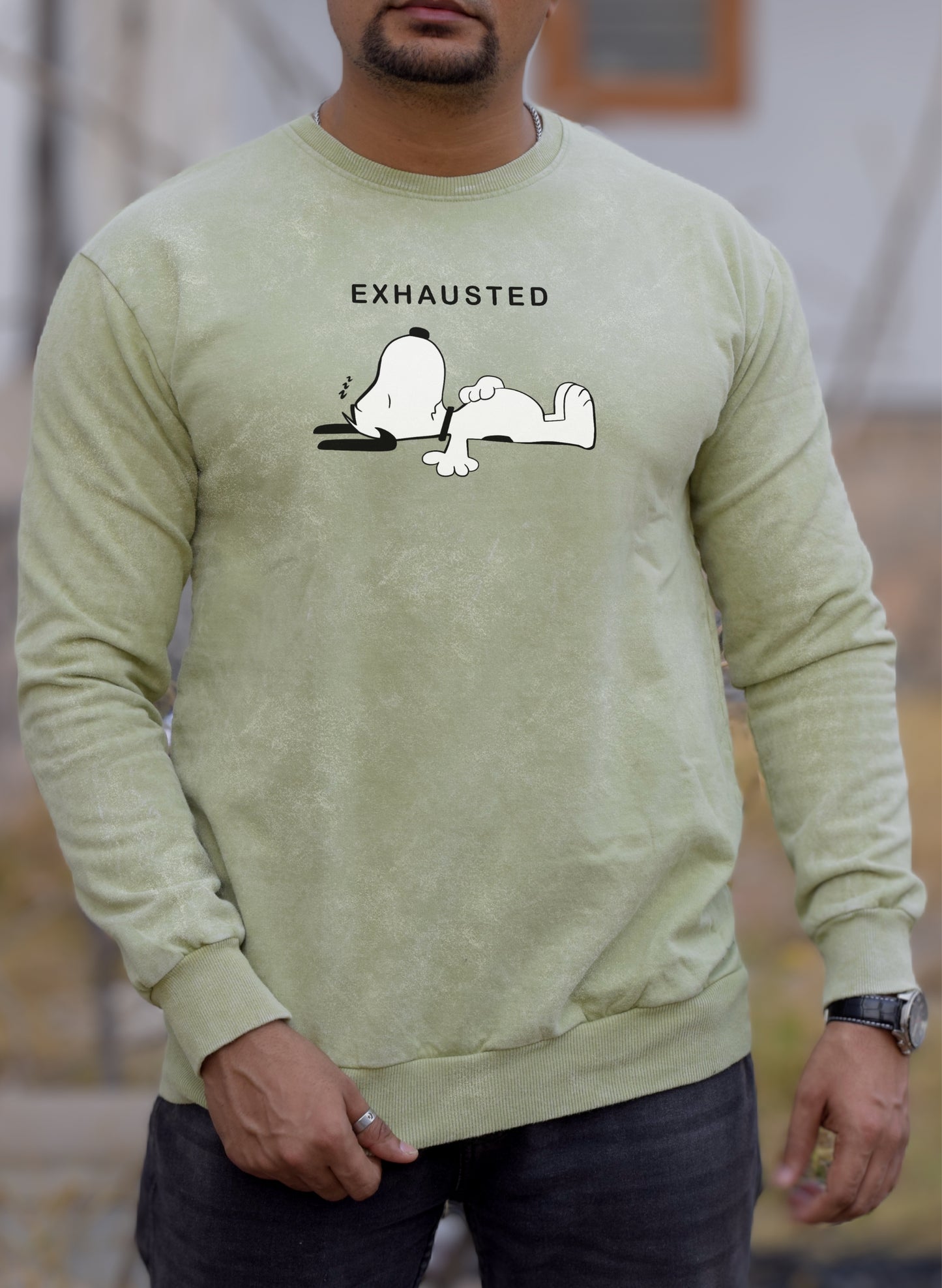 Exhausted Olive Green Optical Pattern Sweatshirt