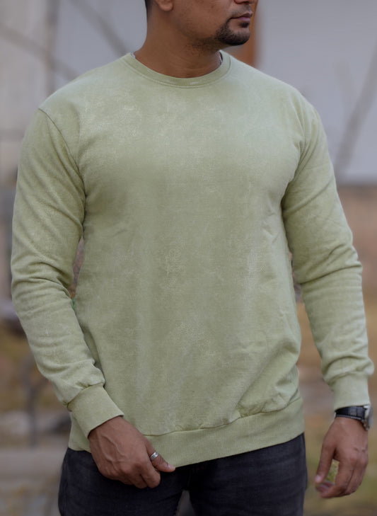 Olive Green Optical Pattern Winter Sweatshirt