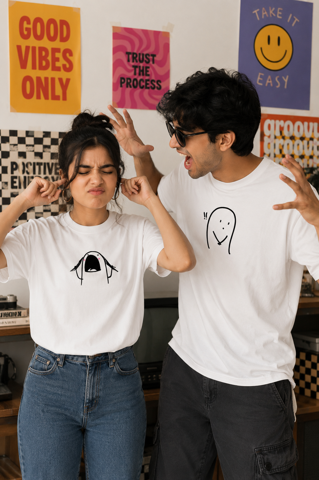 Chaos & Calm White Couple Tees