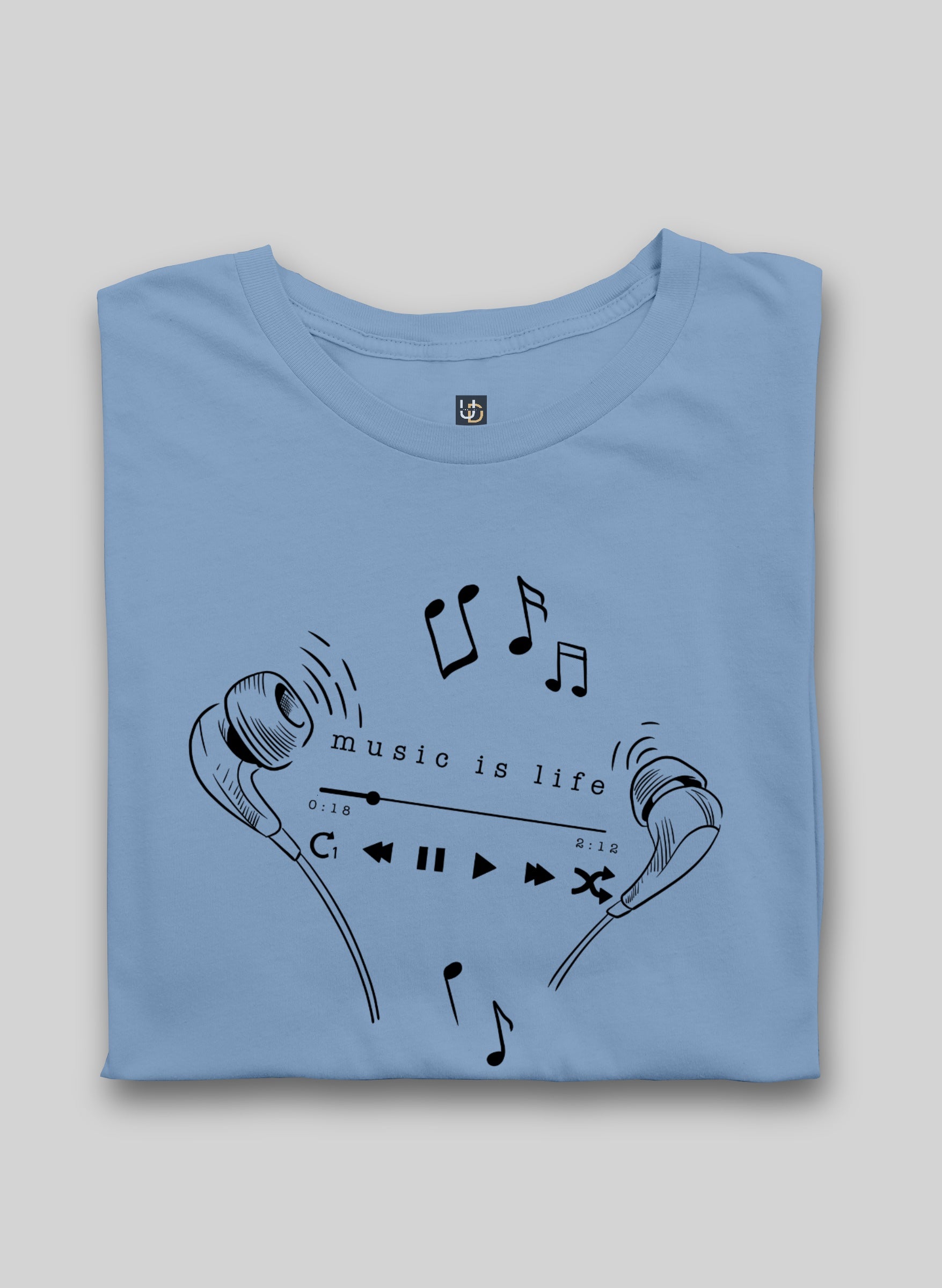 Music is Life Sky Blue Half Sleeve T-Shirt