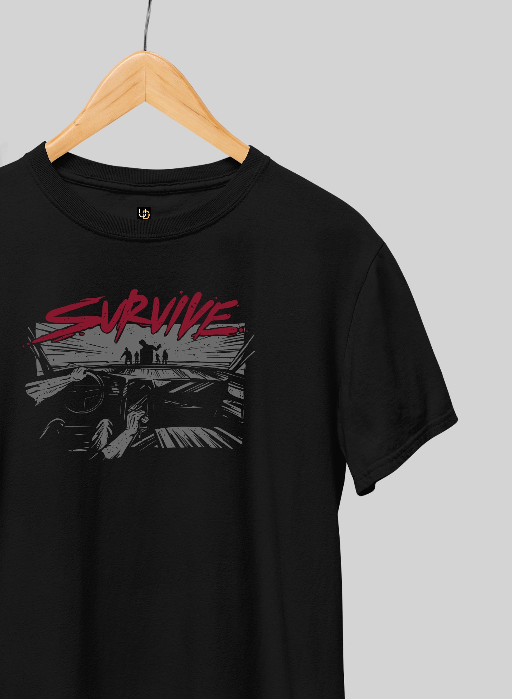 SURVIVE Black Half Sleeve T-Shirt