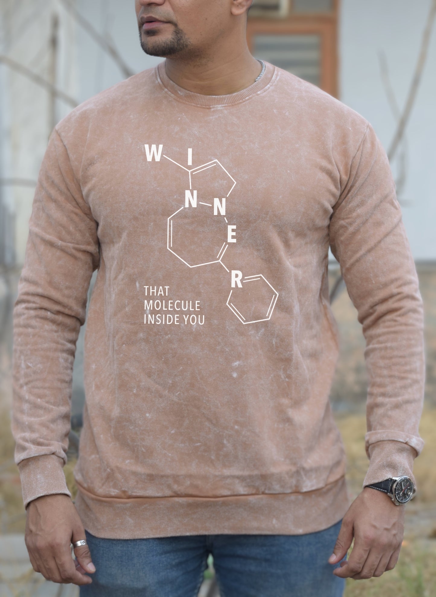 Winner Beige Optical Pattern Winter Sweatshirt