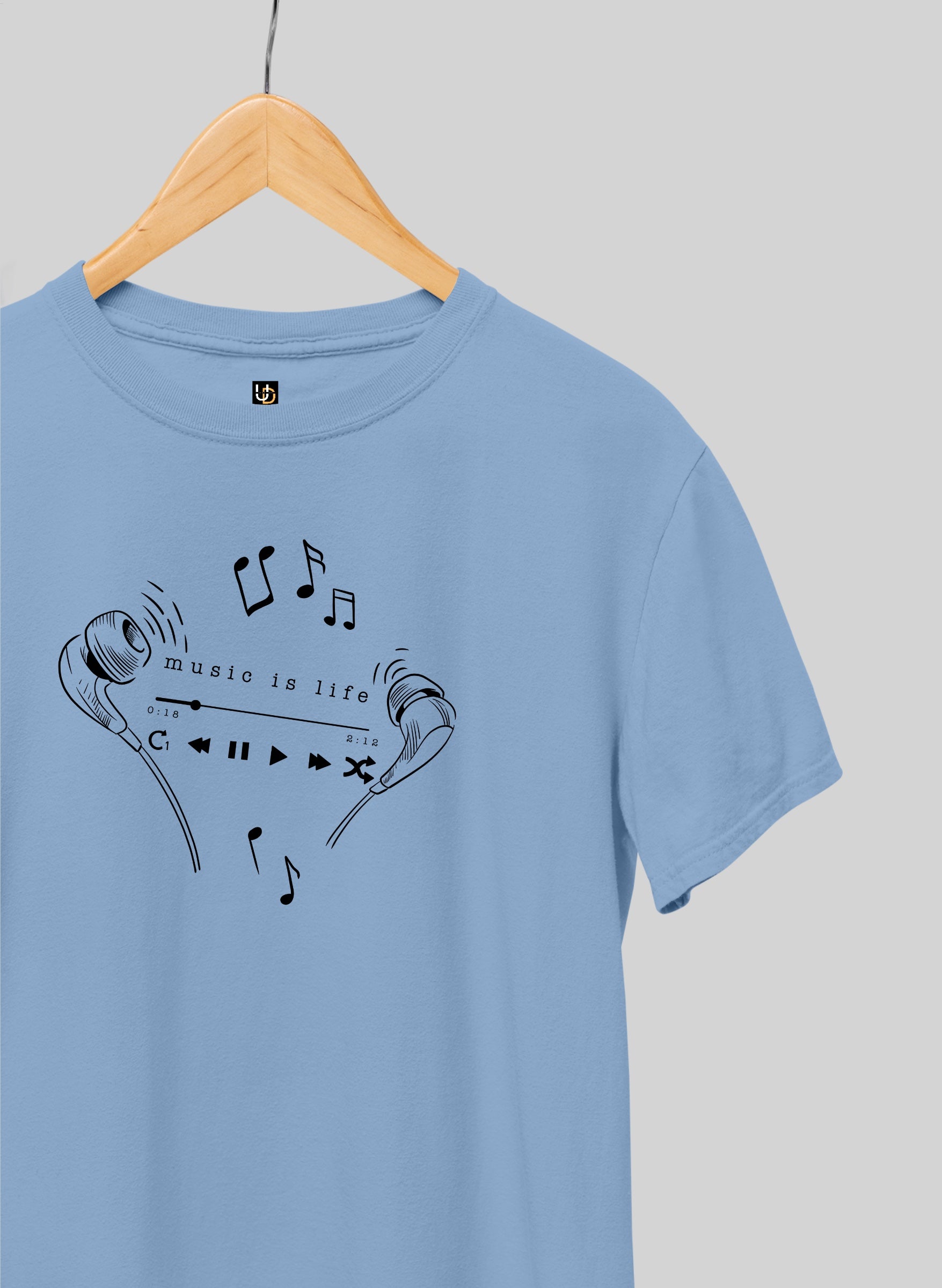Music is Life Sky Blue Half Sleeve T-Shirt