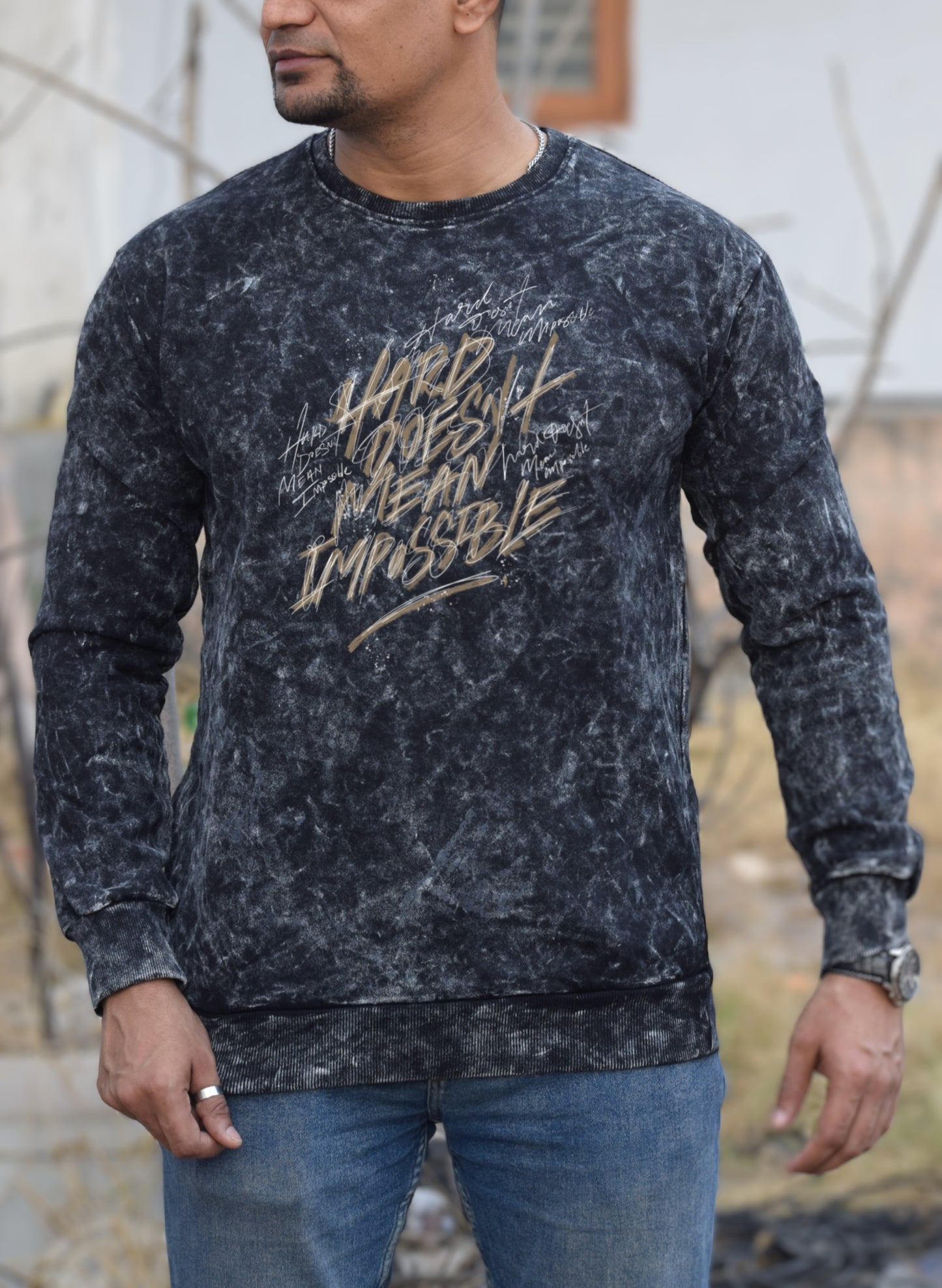 Impossible Black Optical Pattern Winter Sweatshirt