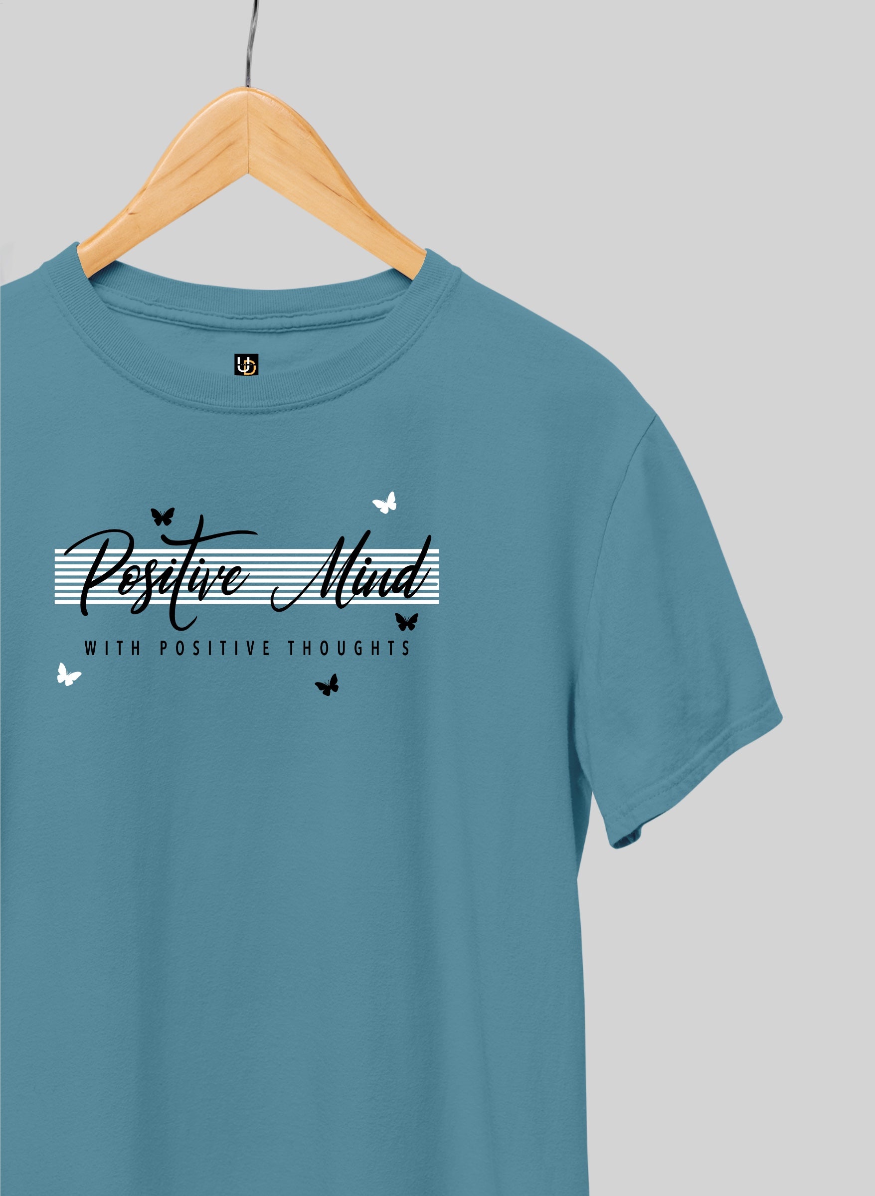 Positive Mind Aqua Blue Half Sleeve T-Shirt