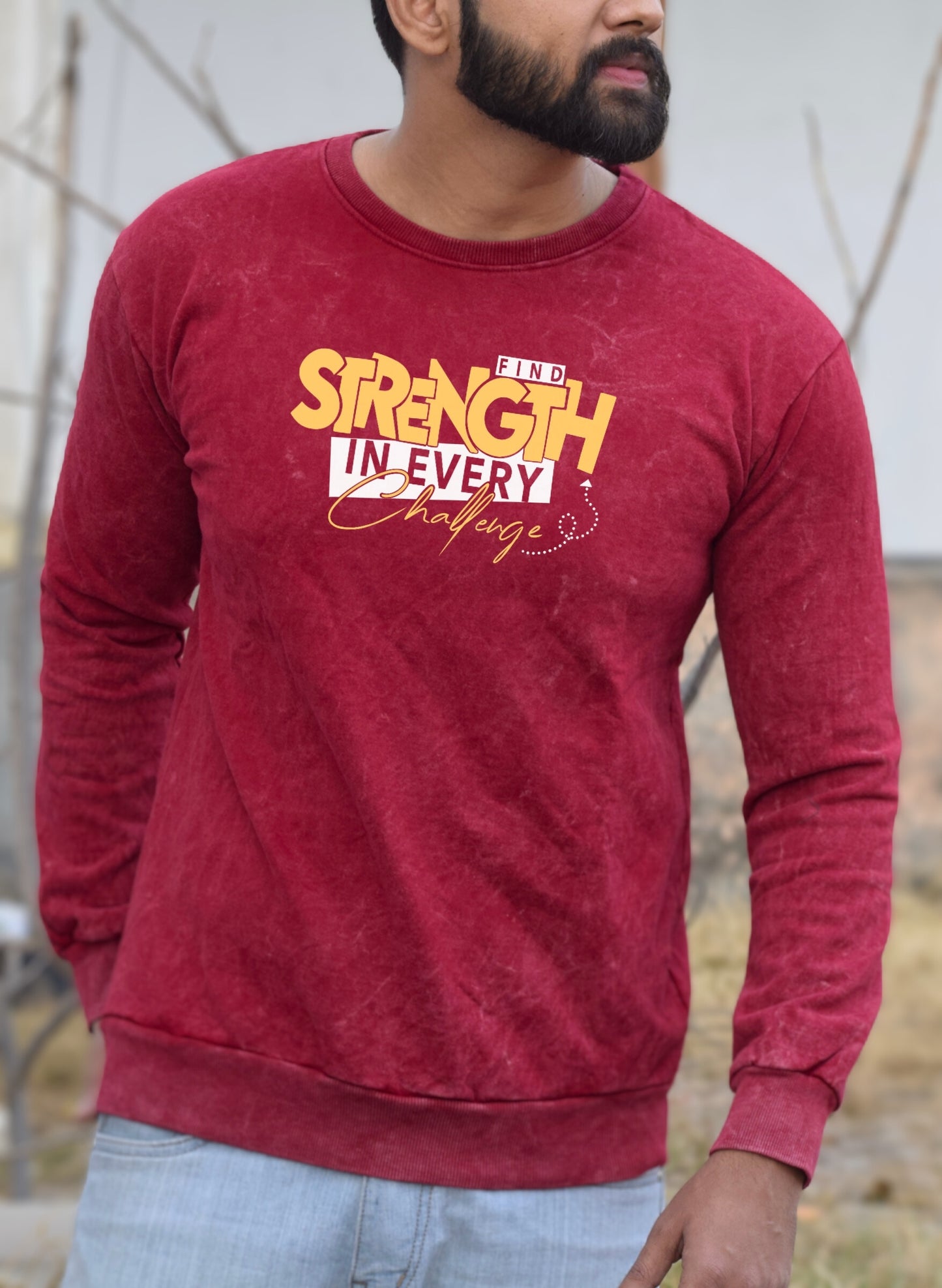 Strength Red Optical Pattern Winter Sweatshirt