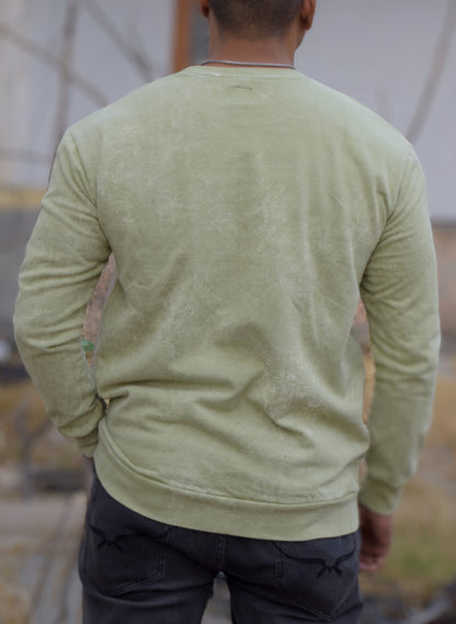 Olive Green Optical Pattern Winter Sweatshirt