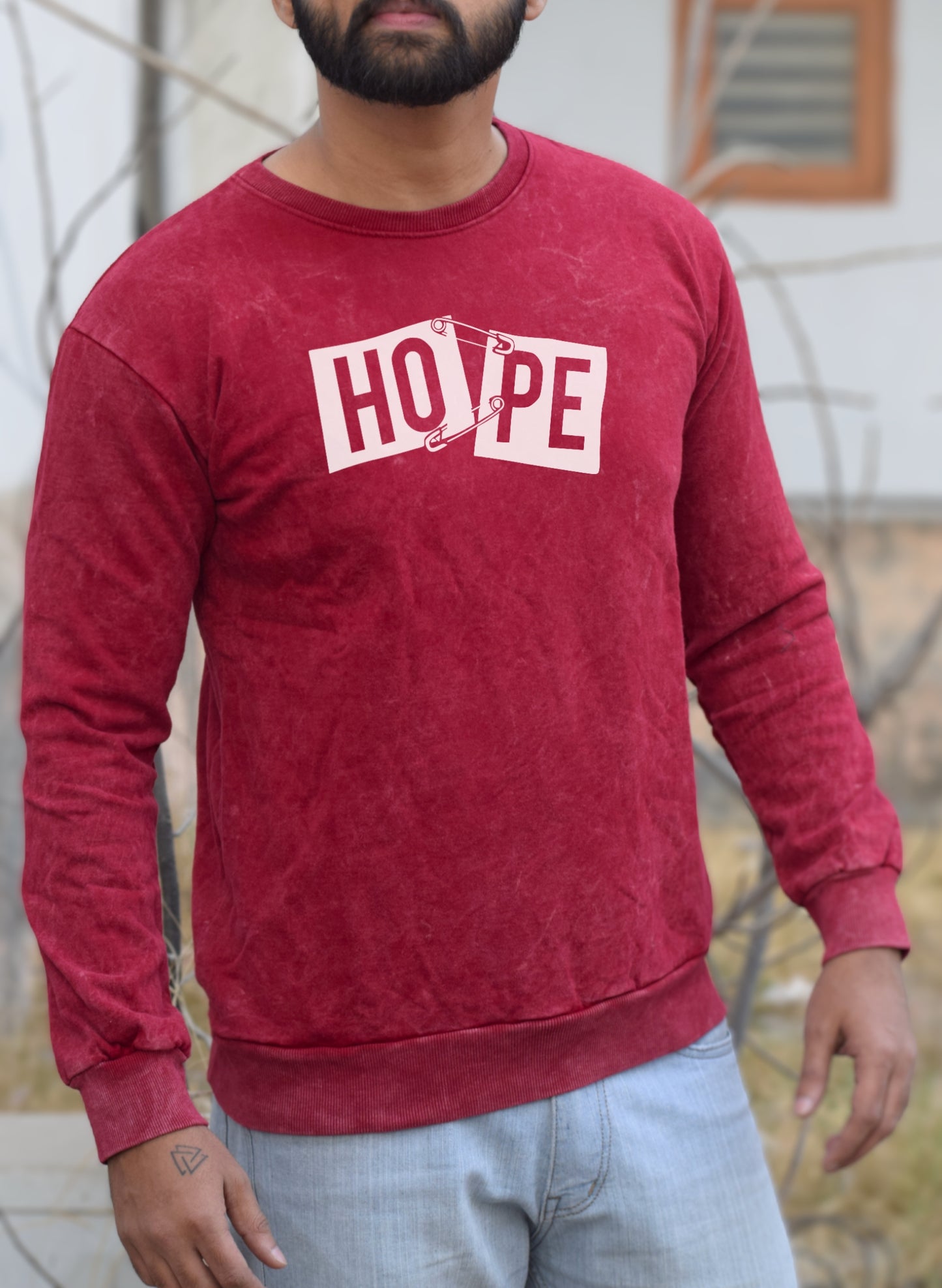 Hope Red Optical Pattern Winter Sweatshirt