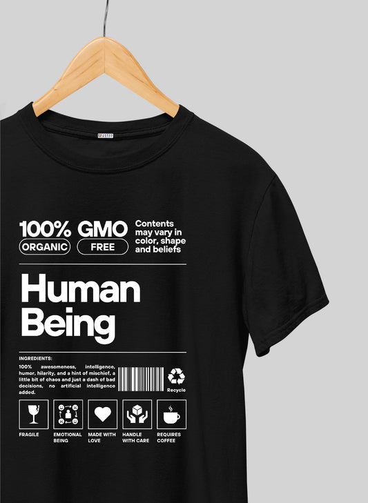 Human Being Black Half Sleeve T Shirt