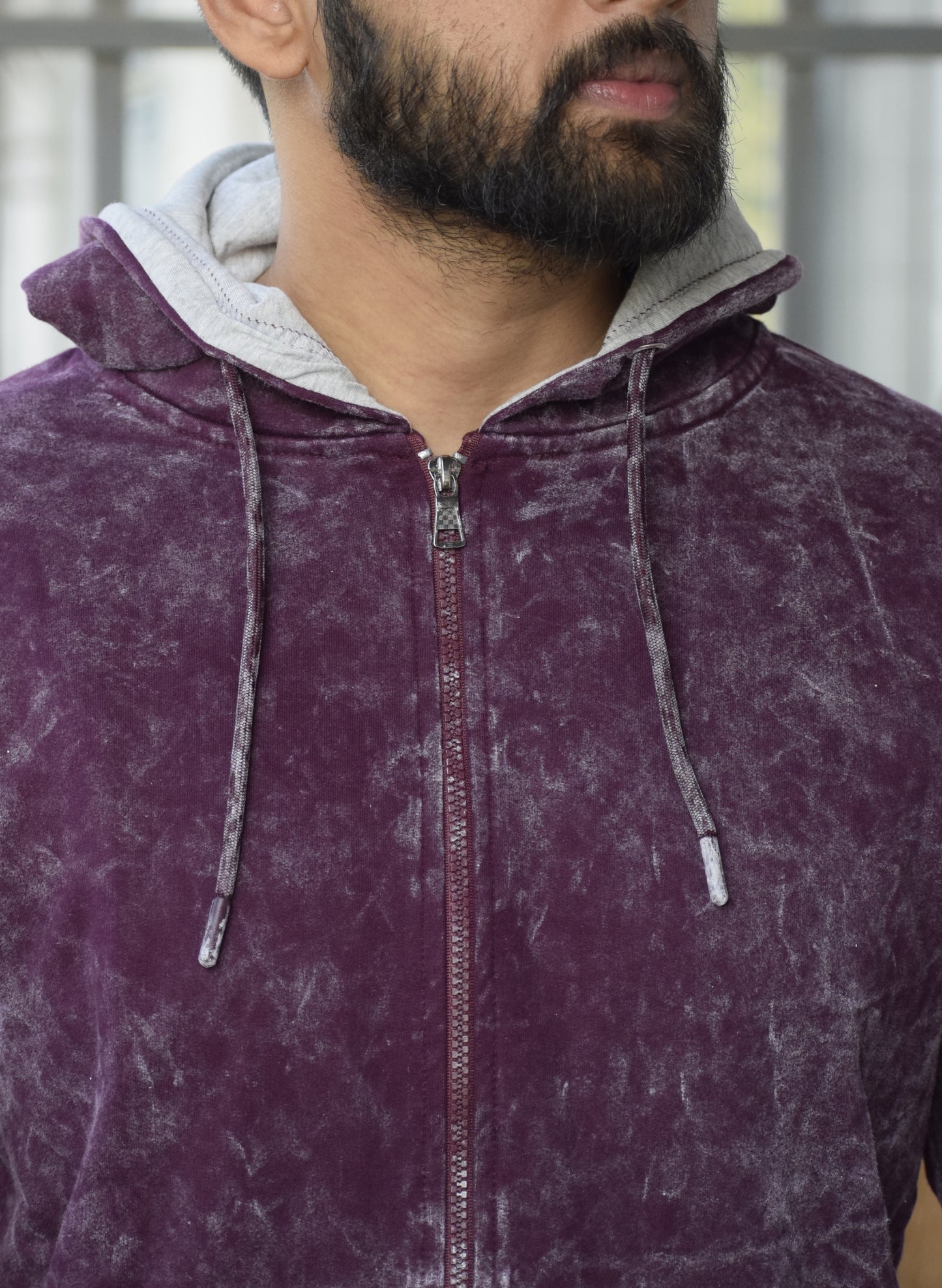 Wine Optical Pattern Zipper Hoodie