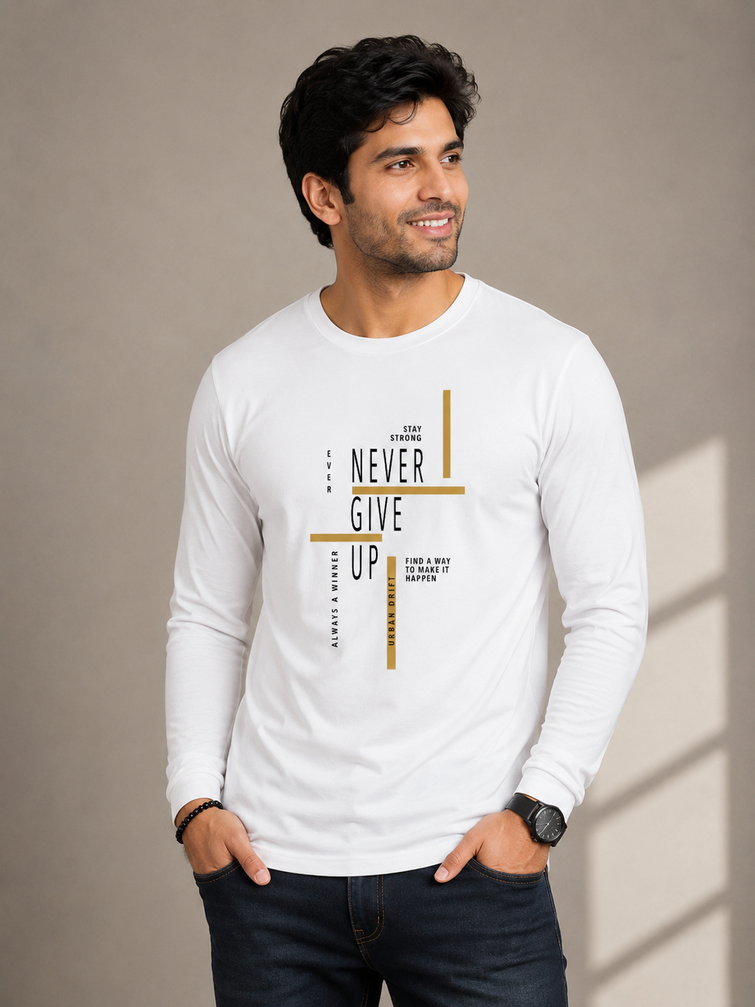Never Give up Full Sleeve T-Shirt