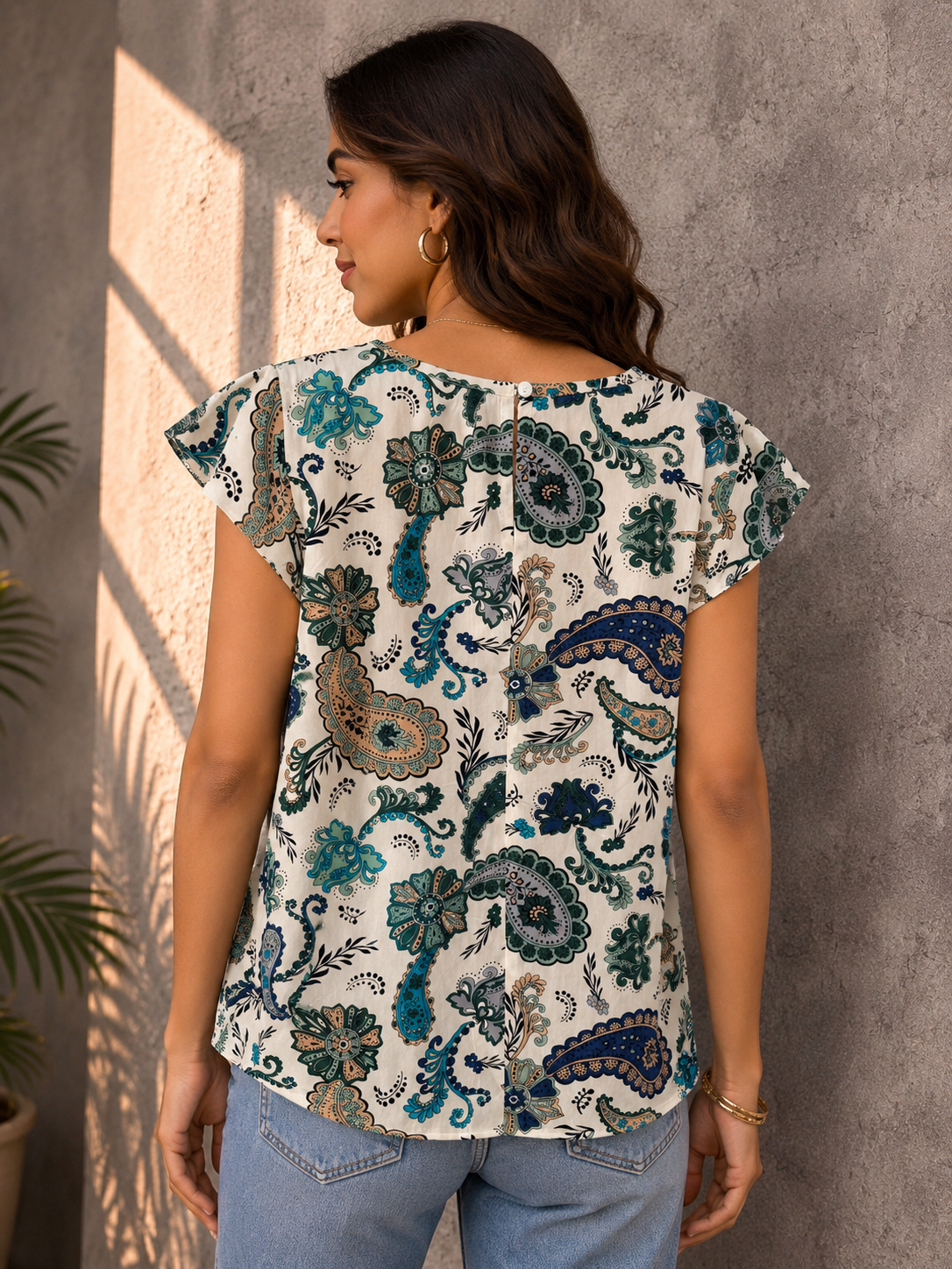 White Blue Paisley Top