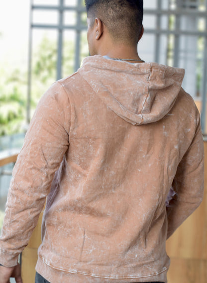 Beige Optical Pattern Zipper Hoodie