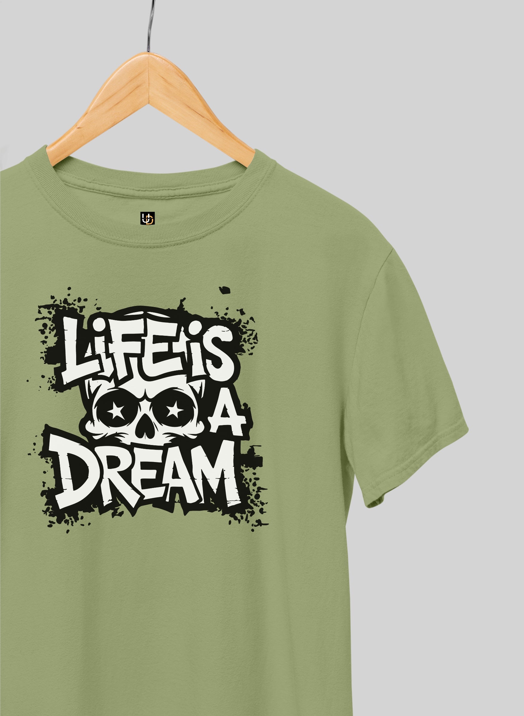 Life is a Dream Olive Green Half Sleeve T-Shirt