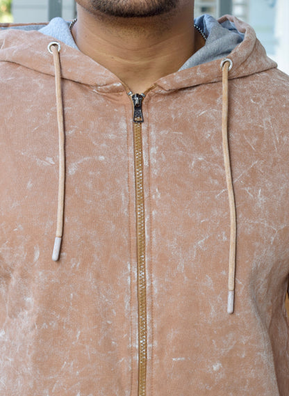 Beige Optical Pattern Zipper Hoodie