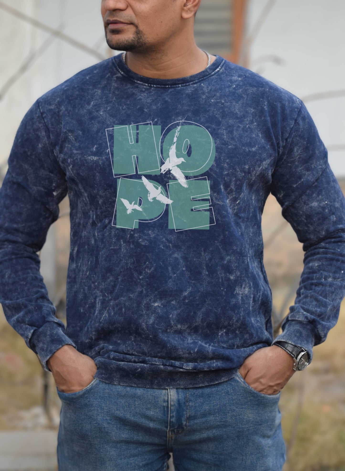 Hope Navy Blue Optical Pattern Winter Sweatshirt