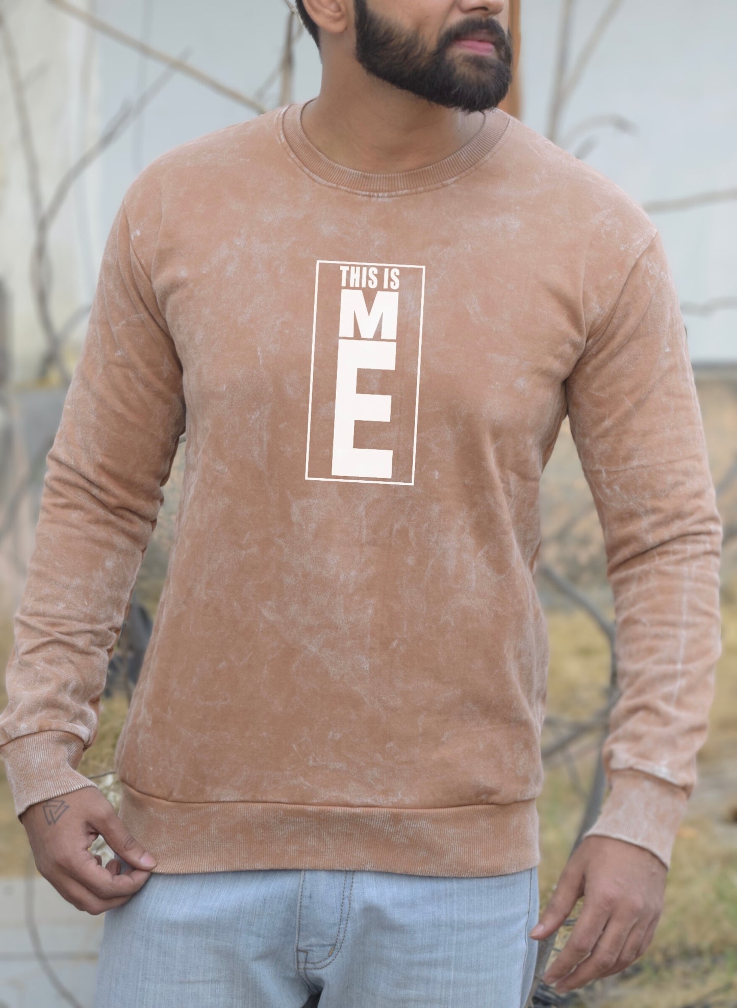 ME Beige Optical Pattern Winter Sweatshirt