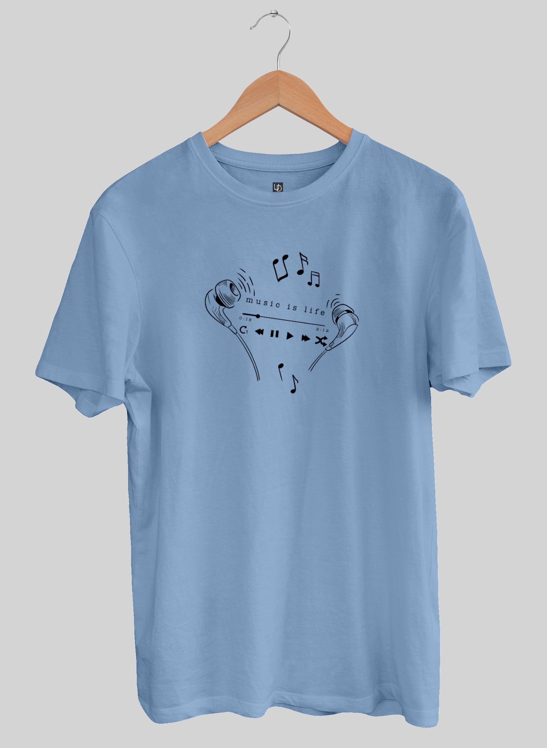 Music is Life Sky Blue Half Sleeve T-Shirt
