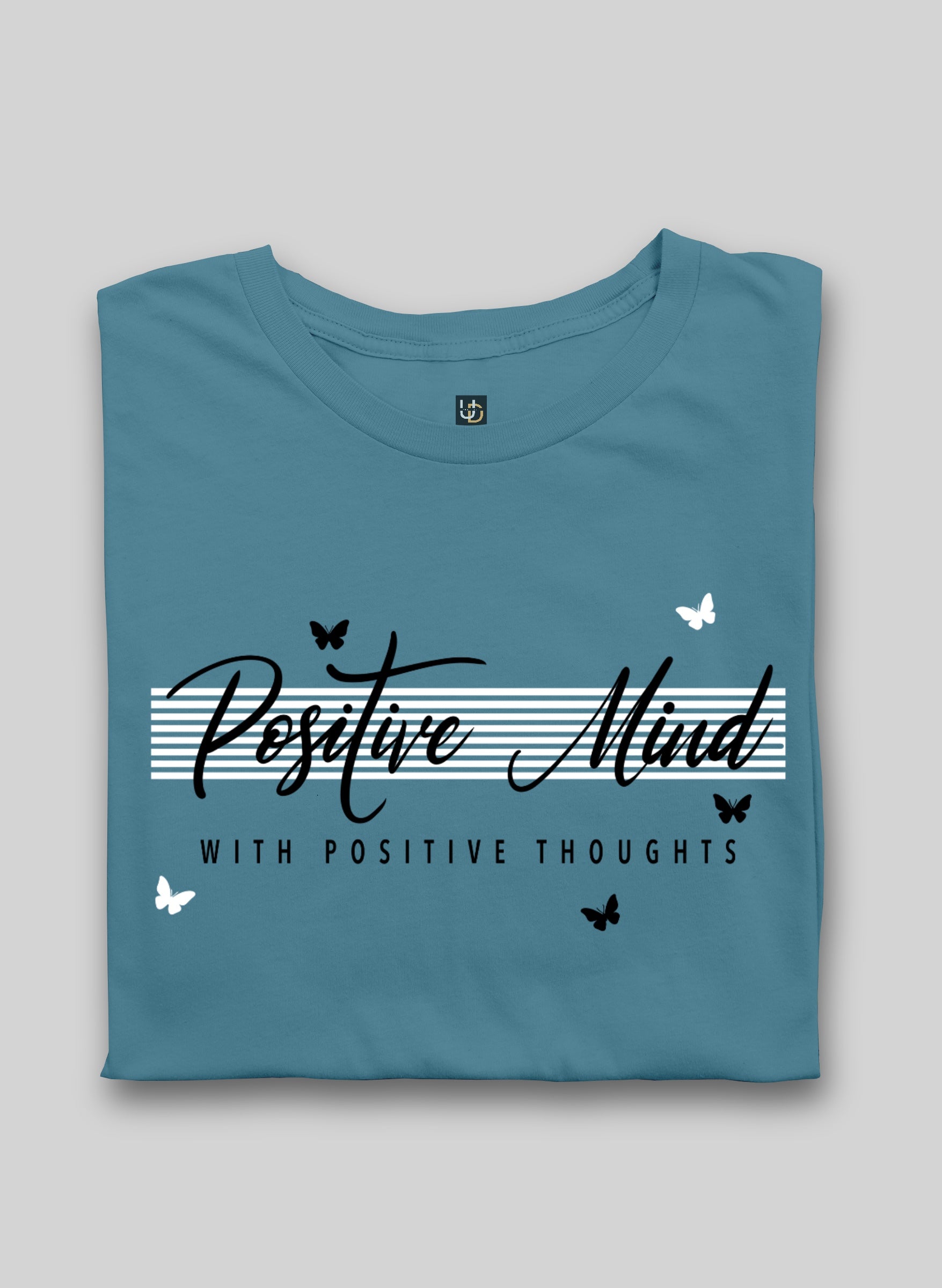 Positive Mind Aqua Blue Half Sleeve T-Shirt