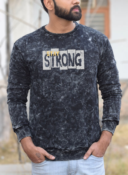 Stay Strong Black Optical Pattern Winter Sweatshirt