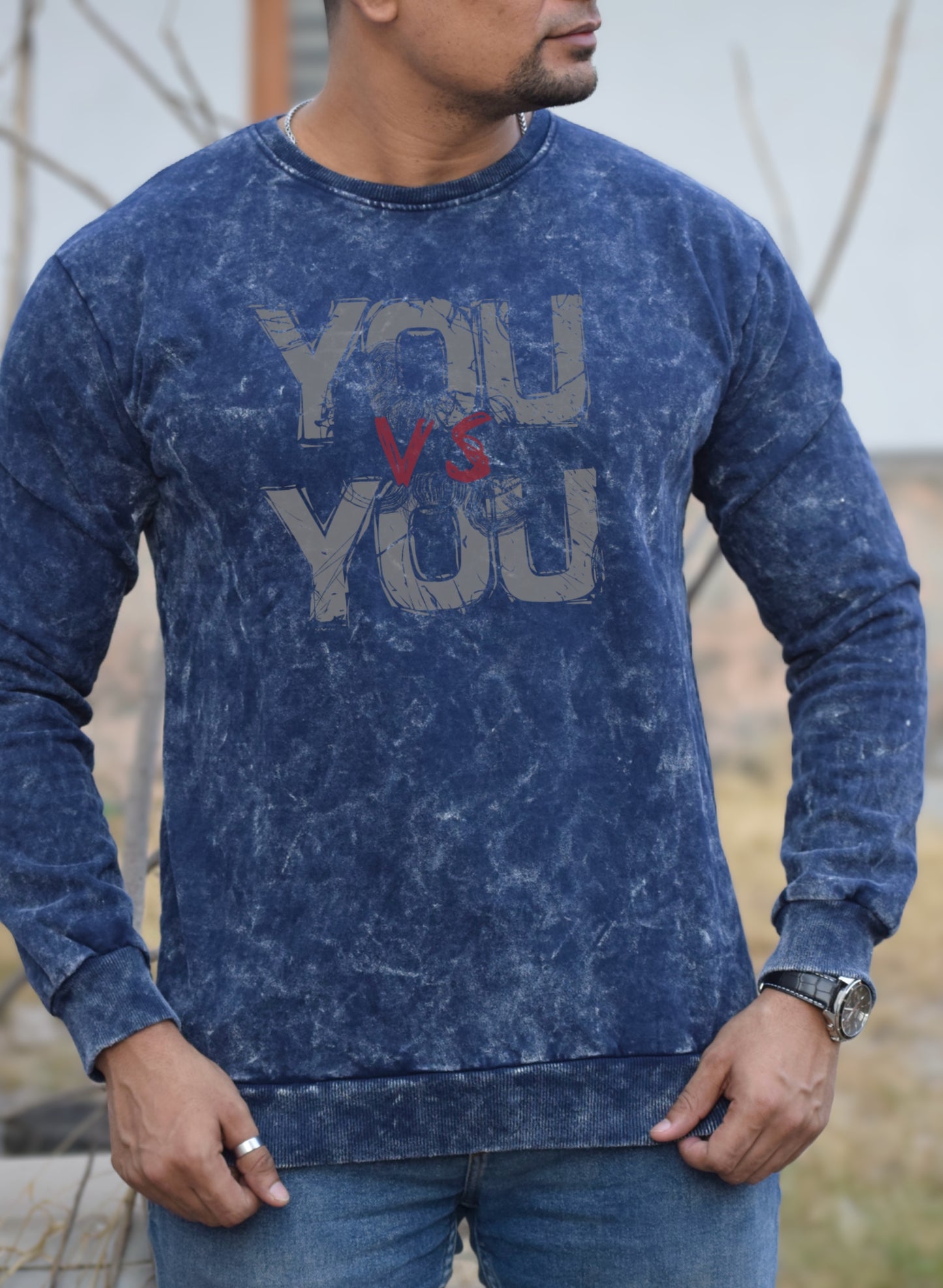 You vs You Navy Blue Optical Pattern Winter Sweatshirt