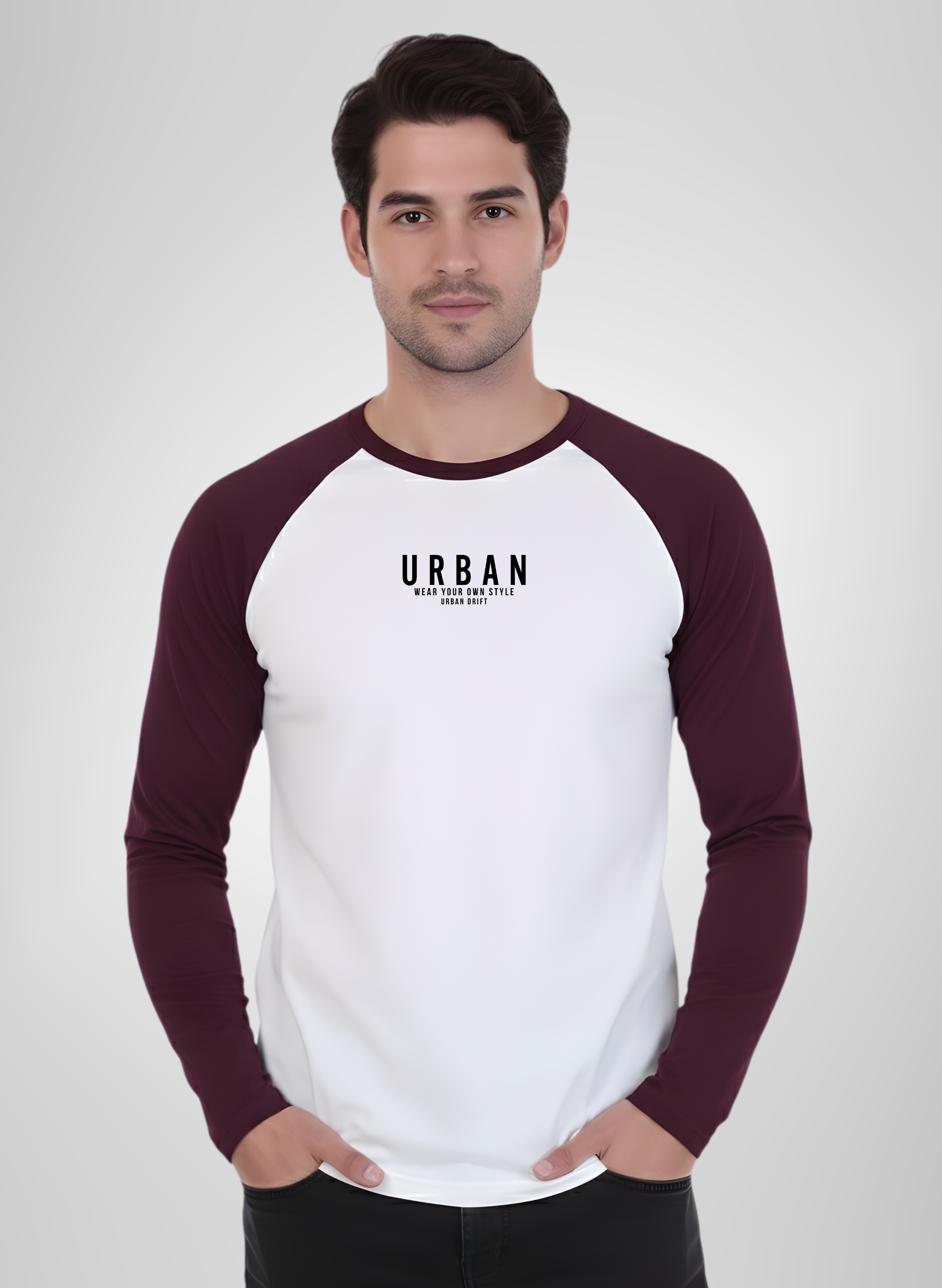Wine-White Full Sleeve T-Shirt