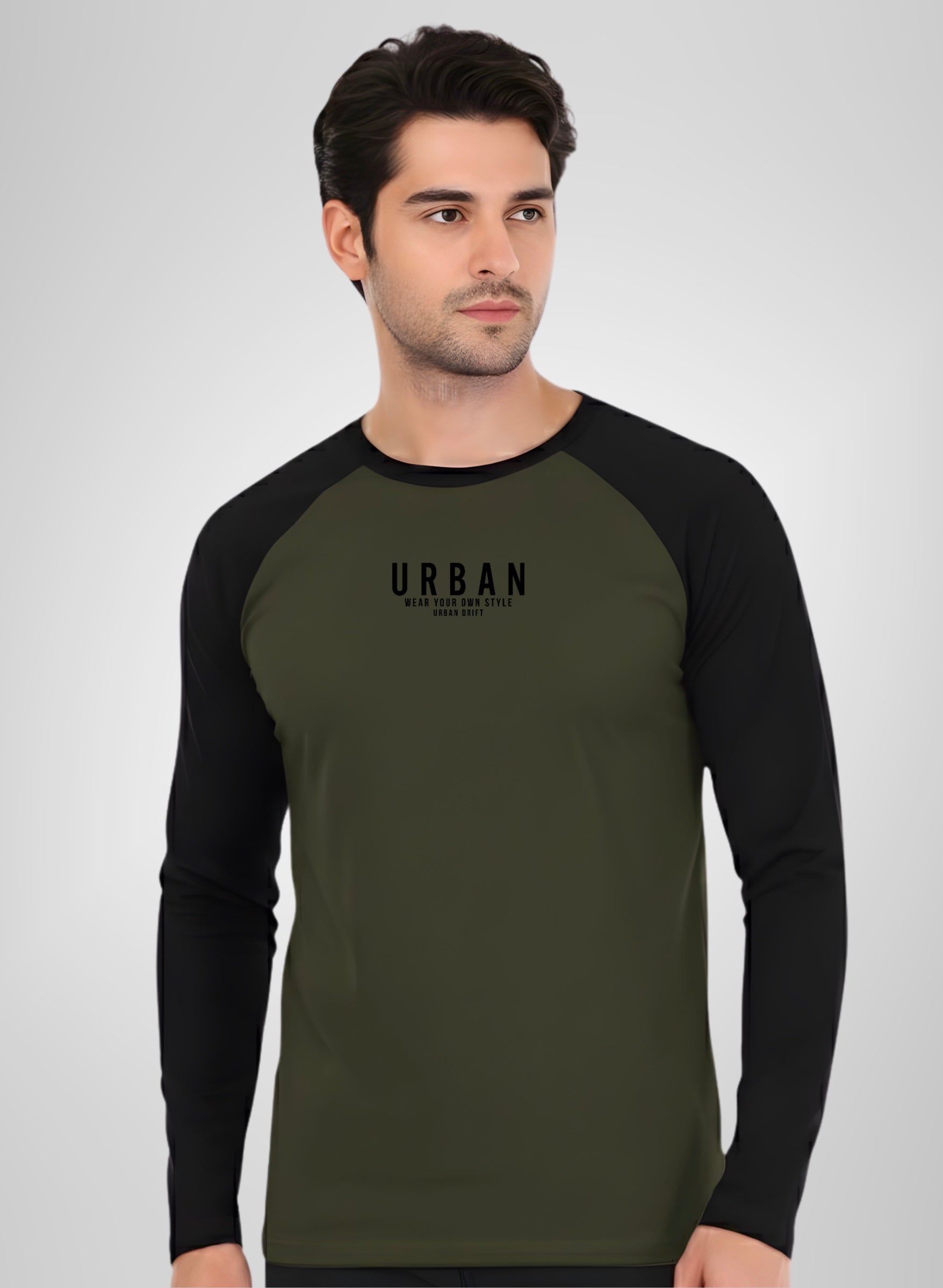 Black-Army Green Full Sleeve T-Shirt
