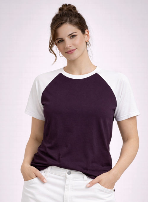 Wine & White Half Sleeve T-Shirt