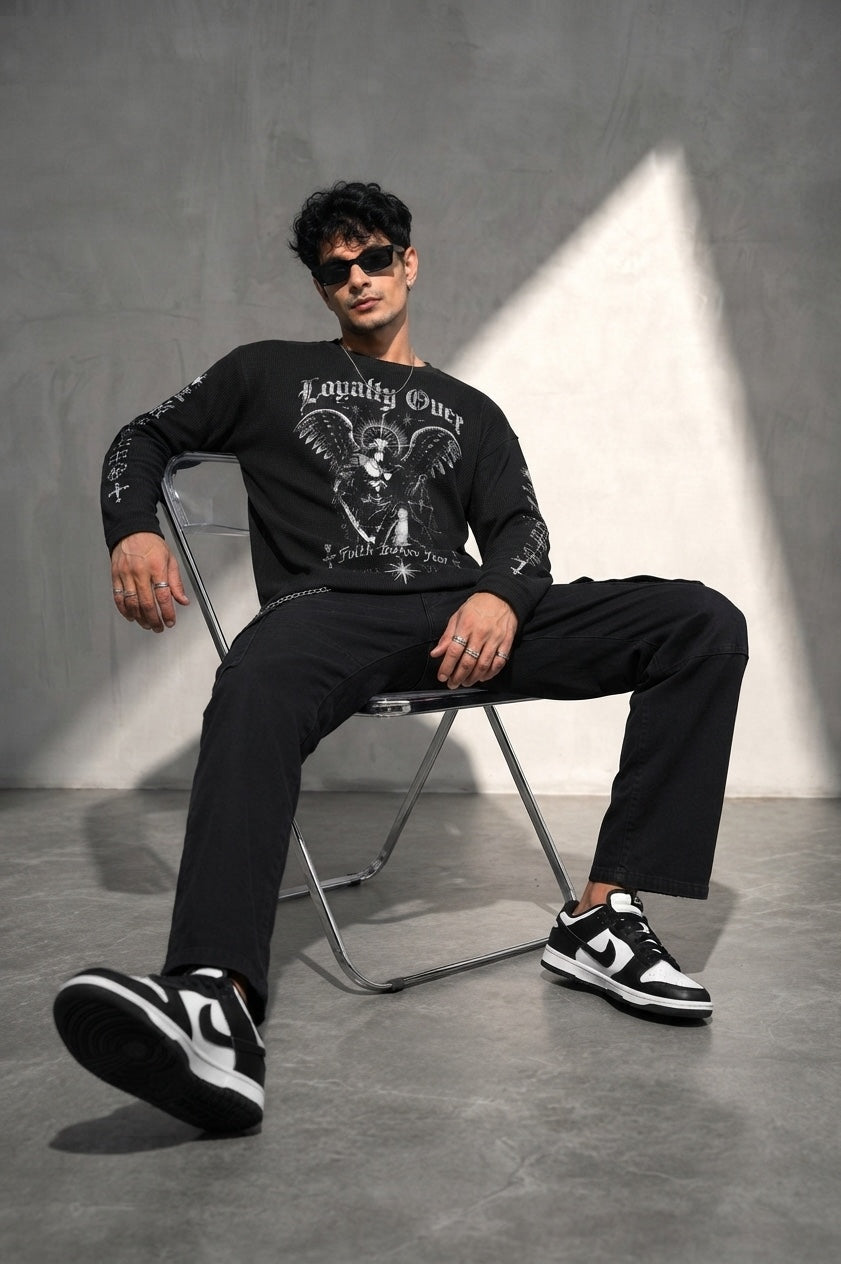 Faith before Fear Textured Waffle Tee - Boxy Fit
