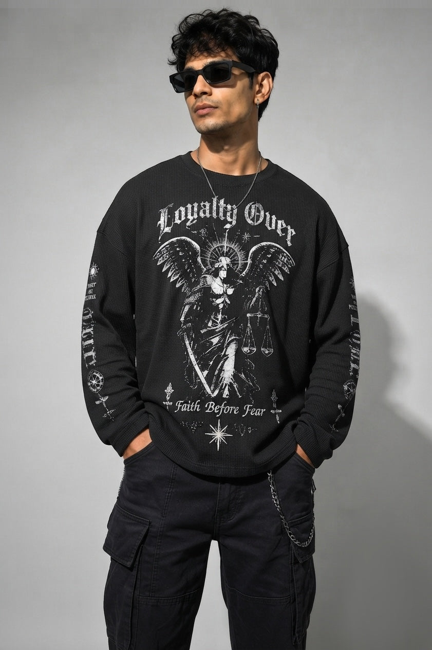 Faith before Fear Textured Waffle Tee - Boxy Fit