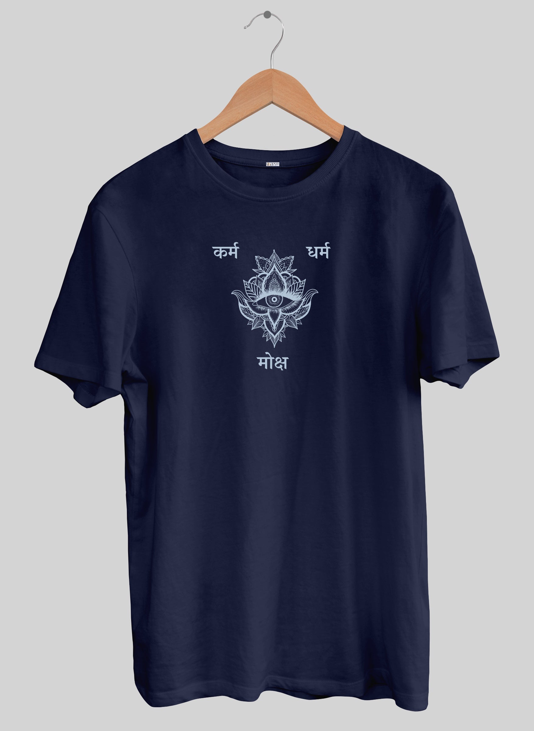 Karm, Dharm, Moksh Navy Blue Half Sleeve T-Shirt