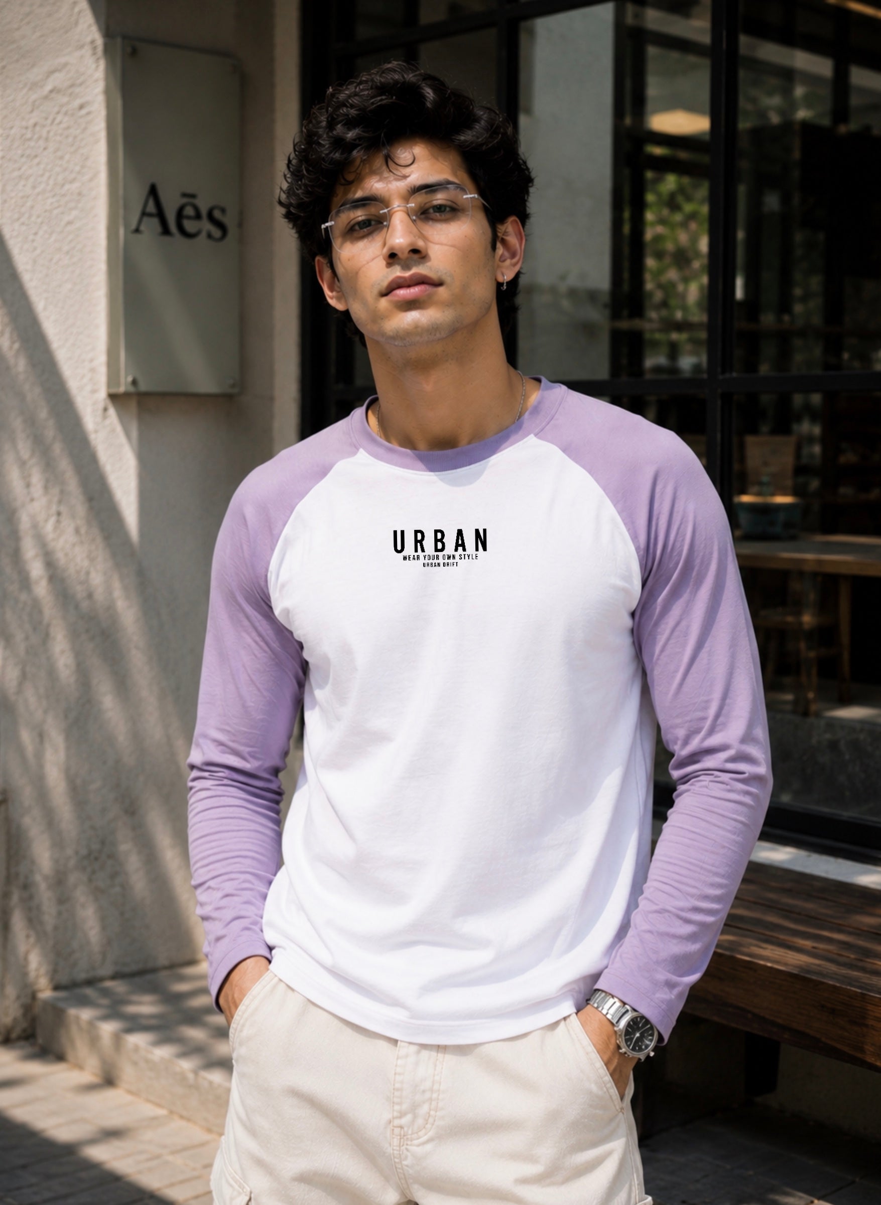 Lavender-White Full Sleeve T-Shirt